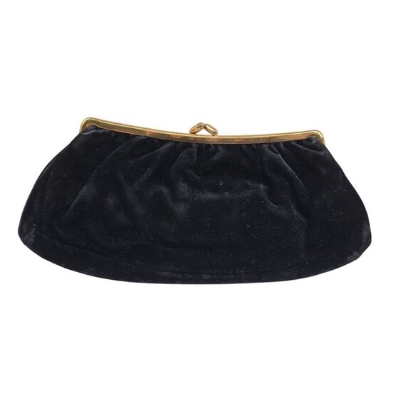 Vintage Clutch 60s Elegant Black Velvet Evening Bag - Picture 1 of 10